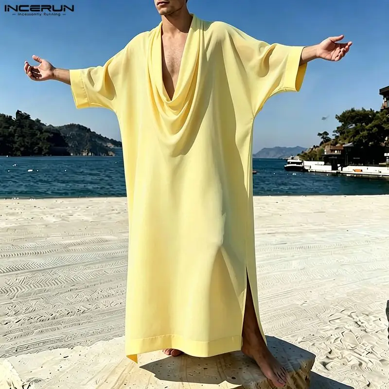 INCERUN Men's Muslim Kaftan Solid Color 3/4 Sleeve Vintage Robes For Man Caftan Oversize Loose 2026 Casual Arabic Jubba Thobe
INCERUN Men's Muslim Kaftan Solid Color 3/4 Sleeve Vintage Robes For Man Caftan Oversize Loose 2026 Casual Arabic Jubba Thobe