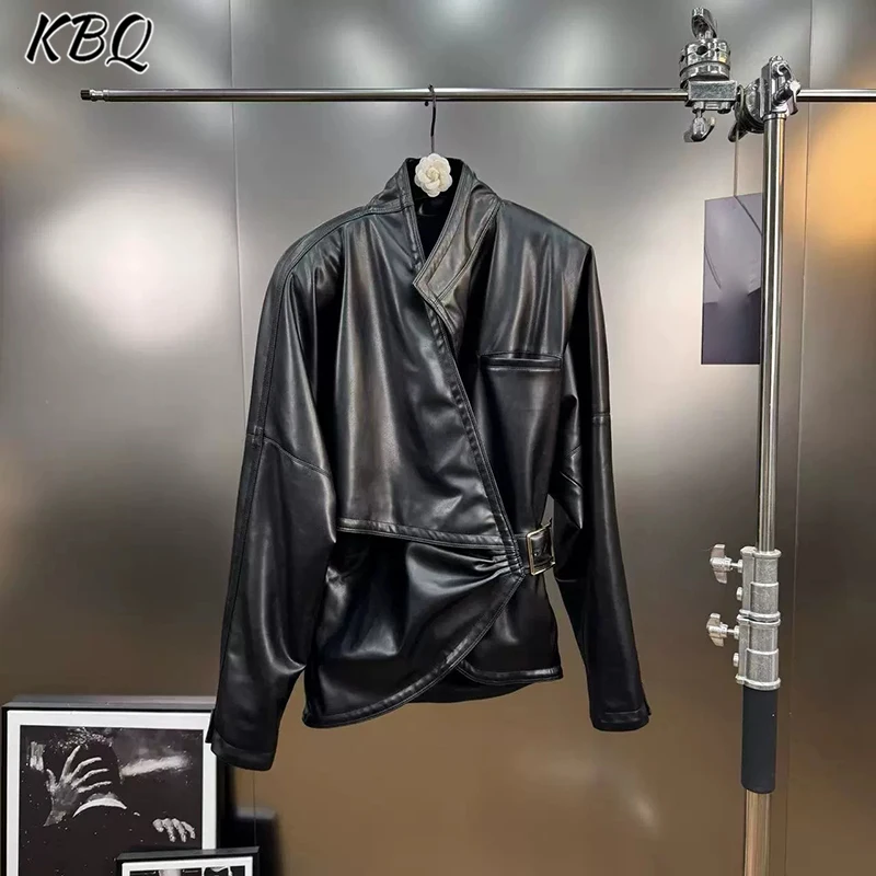 KBQ однотонная кожаная куртка со складками для женщин, воротник-стойка, длинный рукав, дизайнерская туника, куртки, женская мода, стиль, новинка
KBQ однотонная кожаная куртка со складками для женщин, воротник-стойка, длинный рукав, дизайнерская туника, куртки, женская мода, стиль, новинка