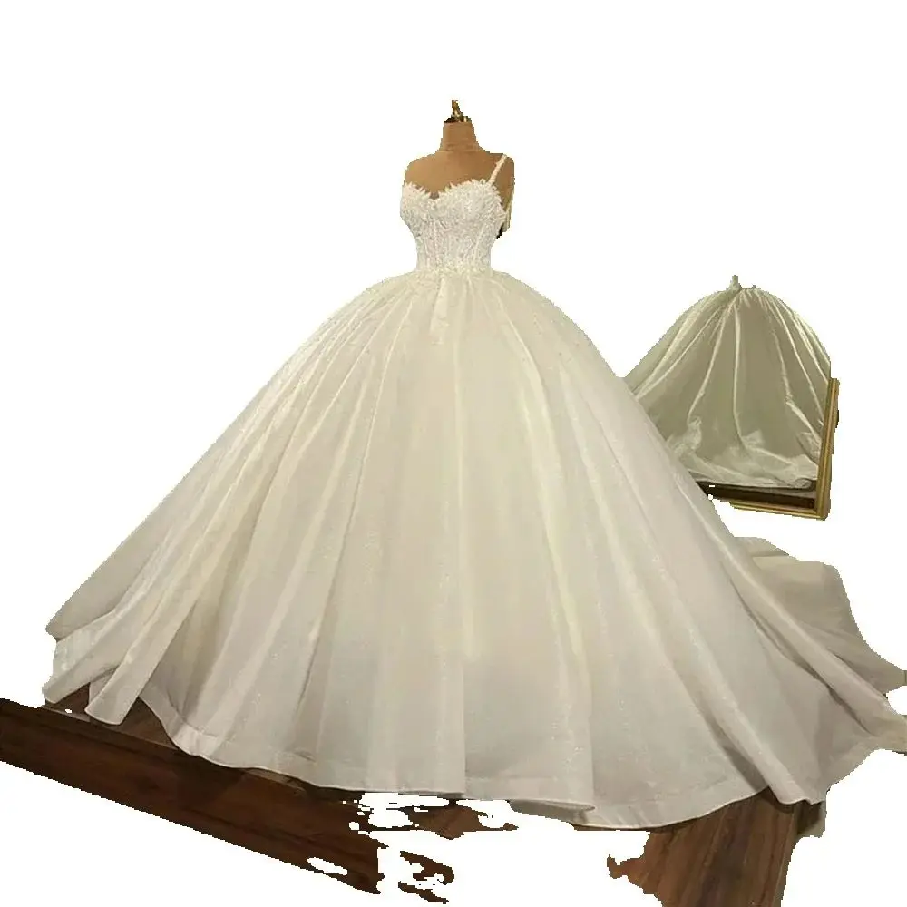 Customized Romantic Spaghetti Strap Ballgown Wedding Dress Vestido De Casamento Sweep Train Appliques Beads Puffy Bridal Gown
Customized Romantic Spaghetti Strap Ballgown Wedding Dress Vestido De Casamento Sweep Train Appliques Beads Puffy Bridal Gown