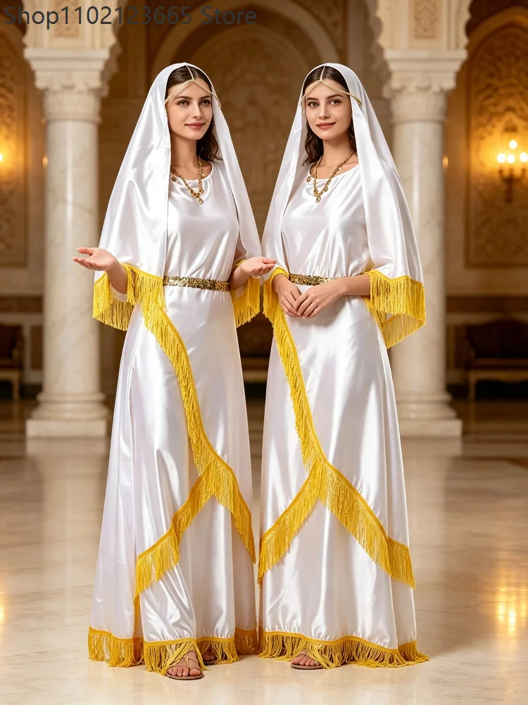 Women Satin Gold Fringe Arabic Queen Maxi Dress Cosplay Costume Music Festival Stage Dance Halloween Themed Party Fancy Outfit
Women Satin Gold Fringe Arabic Queen Maxi Dress Cosplay Costume Music Festival Stage Dance Halloween Themed Party Fancy Outfit