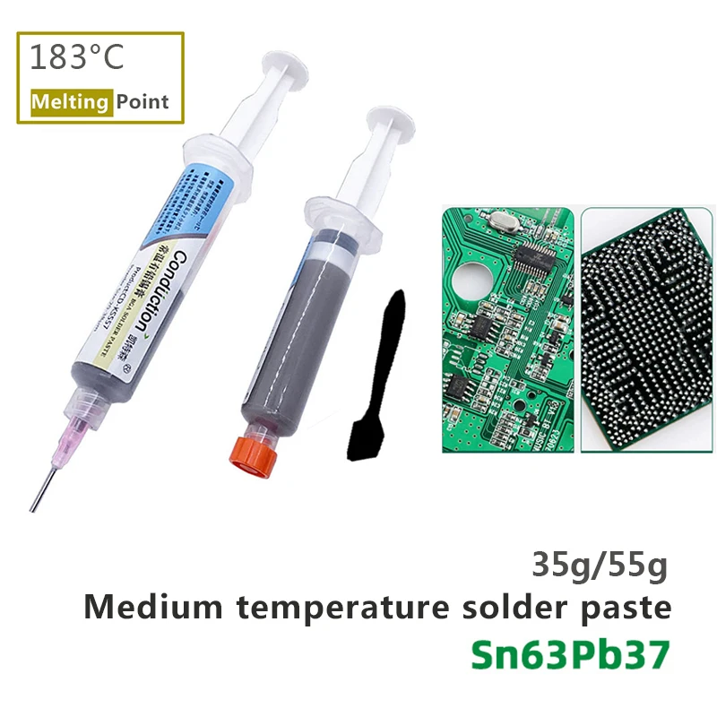 Solder Tin Paste Medium Temperature Melting Point 183 Degree Celsius Needle Tube Welding Paste for BGA PCB SMD Soldering
Solder Tin Paste Medium Temperature Melting Point 183 Degree Celsius Needle Tube Welding Paste for BGA PCB SMD Soldering
