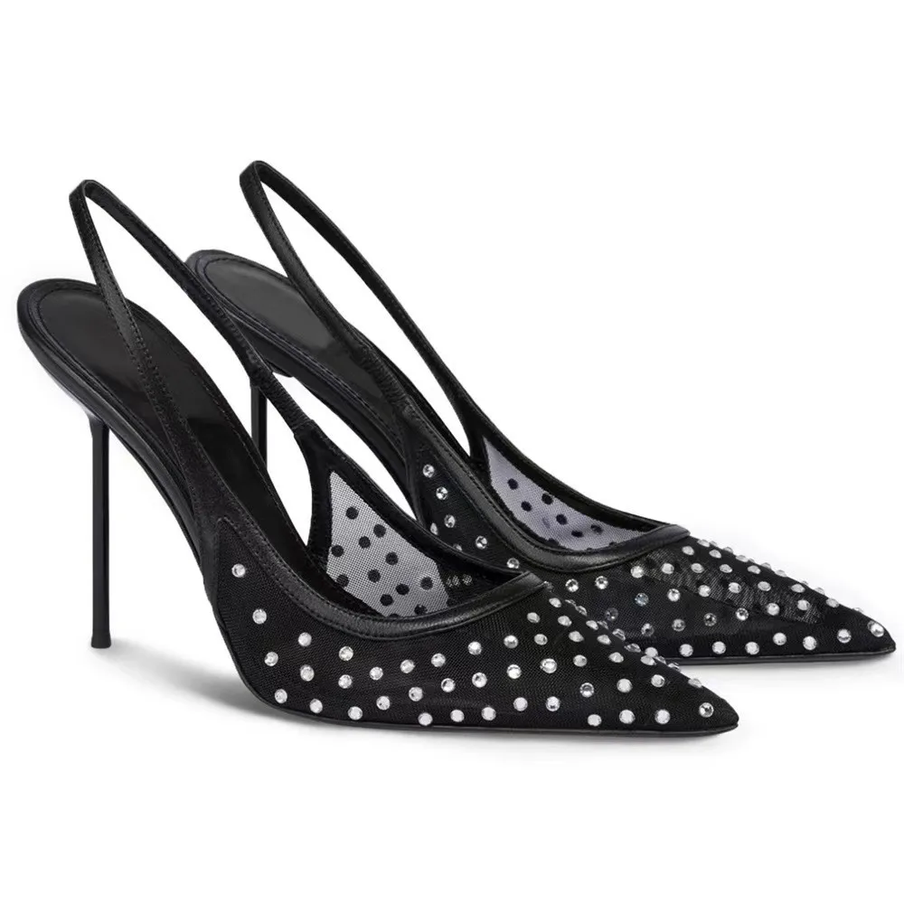 2025 Summer New Women's Wrap Toe Sandals Mesh Hollow Rhinestone Elegant Sexy Pointed Toe Stiletto Back Strap Ladies High Heels
2025 Summer New Women's Wrap Toe Sandals Mesh Hollow Rhinestone Elegant Sexy Pointed Toe Stiletto Back Strap Ladies High Heels