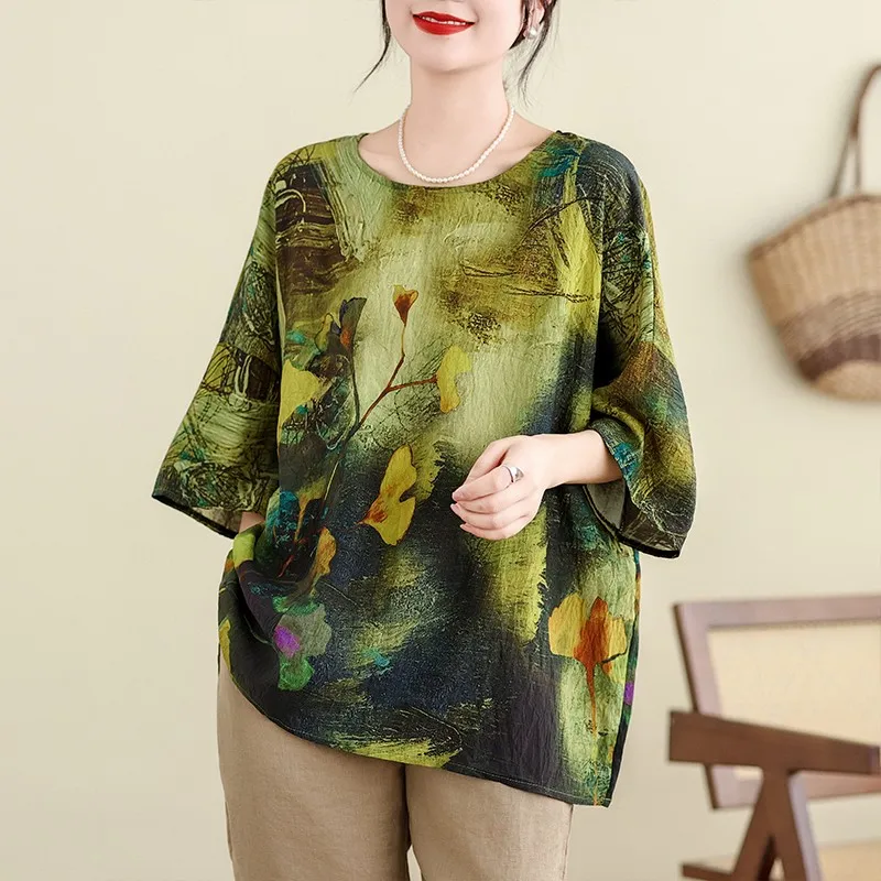 2024 Spring Summer New Arts Style Women Batwing Sleeve O-neck Tee Shirt Femme Tops Vintage Print Loose Casual T-shirt P664
2024 Spring Summer New Arts Style Women Batwing Sleeve O-neck Tee Shirt Femme Tops Vintage Print Loose Casual T-shirt P664