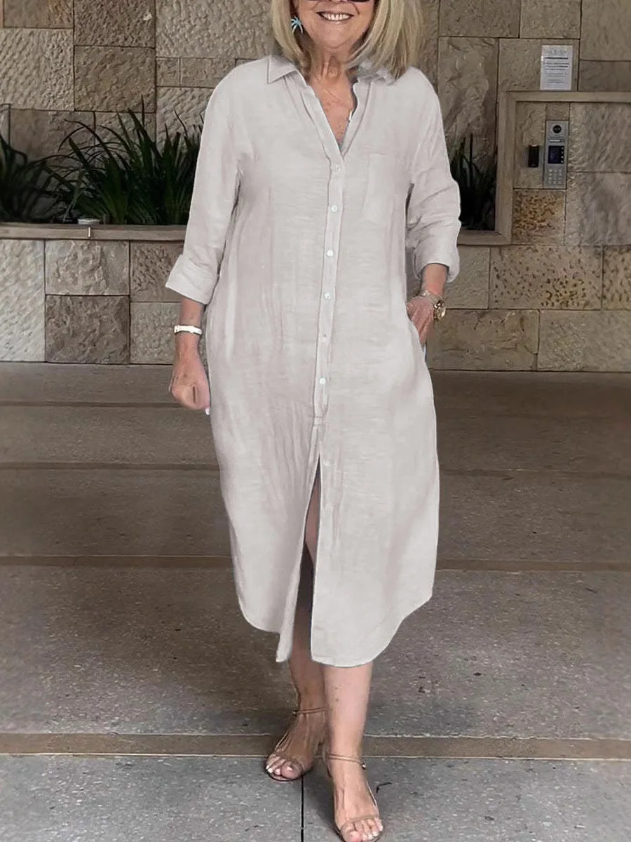 Casual Women Dress 4/3 Sleeve Solid Shirt Sundress Lapel Neck Buttons Vestidos Fashion Loose Long Dresses Vintage Robe Femme
Casual Women Dress 4/3 Sleeve Solid Shirt Sundress Lapel Neck Buttons Vestidos Fashion Loose Long Dresses Vintage Robe Femme