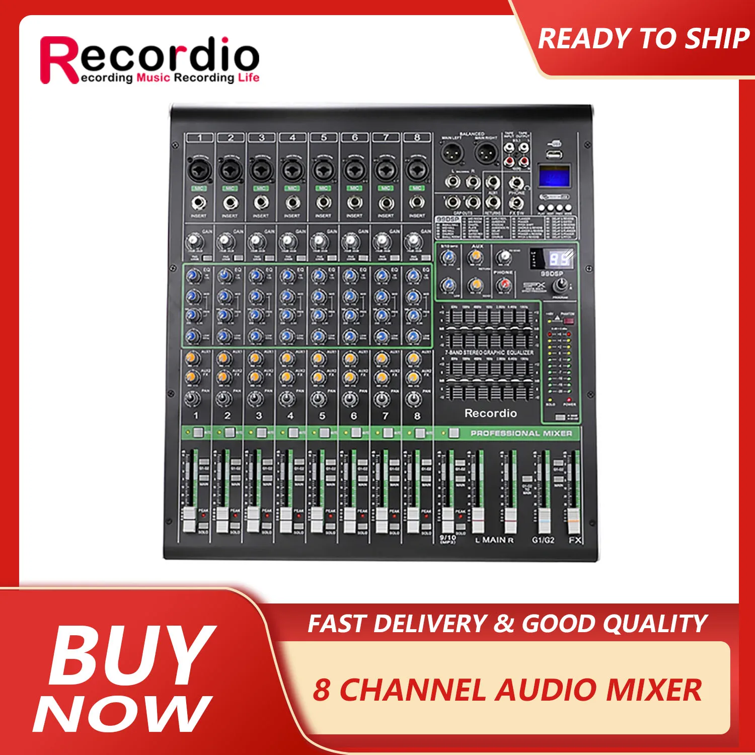 GAX-XS8 Professional 8-channel Bluetooth Audio Mixer with USB MP3 Player Mixing Console 99 types of DSP DJ Audio Console Mixer
GAX-XS8 Professional 8-channel Bluetooth Audio Mixer with USB MP3 Player Mixing Console 99 types of DSP DJ Audio Console Mixer