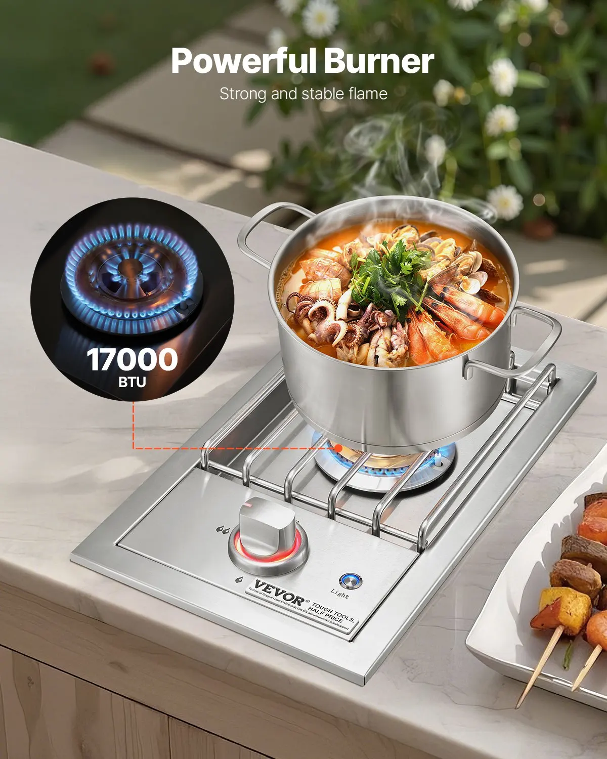 Single Grilling Side Burner For Outdoor 17,000BTU Propane & Natural Gas
Single Grilling Side Burner For Outdoor 17,000BTU Propane & Natural Gas
