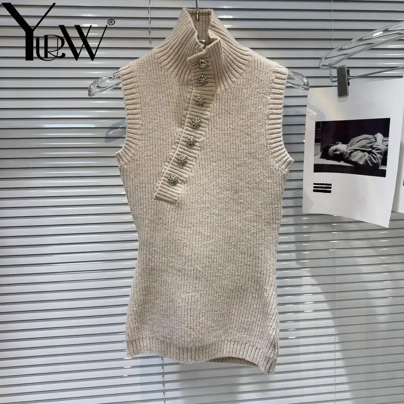 YUERWANG Women Knitted Vest 2025 Spring New Elegant Turtleneck Metal Buckle Sleeveless Solid All Match Slim Knitting Waistcoat
YUERWANG Women Knitted Vest 2025 Spring New Elegant Turtleneck Metal Buckle Sleeveless Solid All Match Slim Knitting Waistcoat