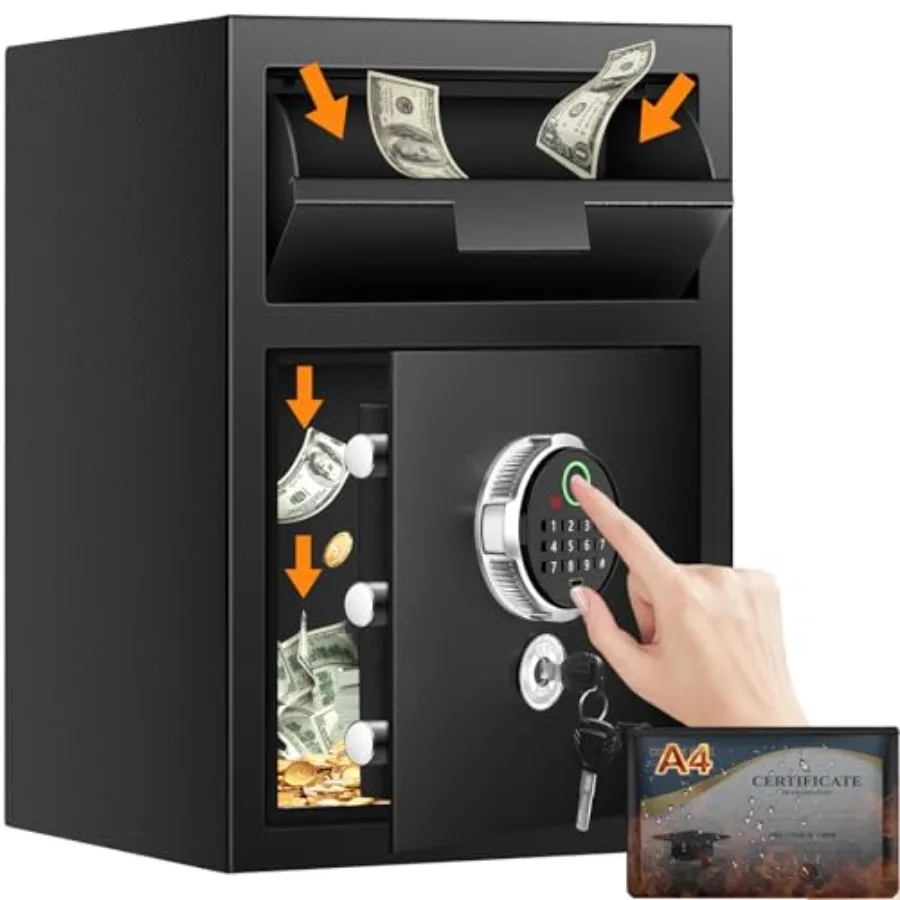 Biometric drop safe for business use, steel construction, black finish, 2.8 cuft capacity with quick-drop slot, fingerprint + k
Biometric drop safe for business use, steel construction, black finish, 2.8 cuft capacity with quick-drop slot, fingerprint + k