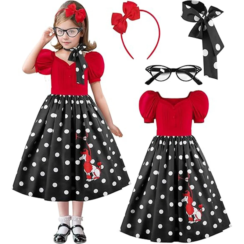 Girls Party Dress 1950s Vintage Poodle Print Polka Dot Dress With Scarf Outfit Girls Casual Holiday Dress Birthday Gift
Girls Party Dress 1950s Vintage Poodle Print Polka Dot Dress With Scarf Outfit Girls Casual Holiday Dress Birthday Gift