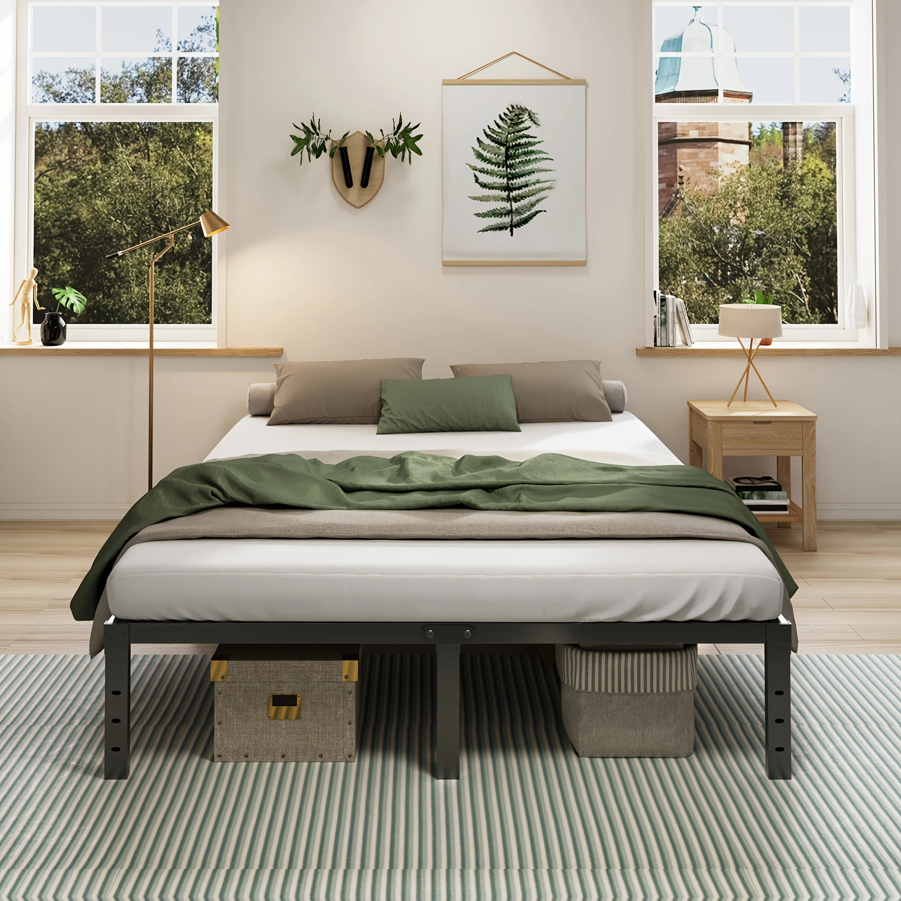 Heavy-Duty Metal Bed Frame with Under-Bed Storage - Sturdy Mattress Foundation, -Free/ Easy Assembly (for all parts assembled), No Box Spring Needed, 12/14/16/18 Inch Bed Frame, Black, Low-Maintenance Bed Base for Small Spaces & Large
Heavy-Duty Metal Bed Frame with Under-Bed Storage - Sturdy Mattress Foundation, -Free/ Easy Assembly (for all parts assembled), No Box Spring Needed, 12/14/16/18 Inch Bed Frame, Black, Low-Maintenance Bed Base for Small Spaces & Large
