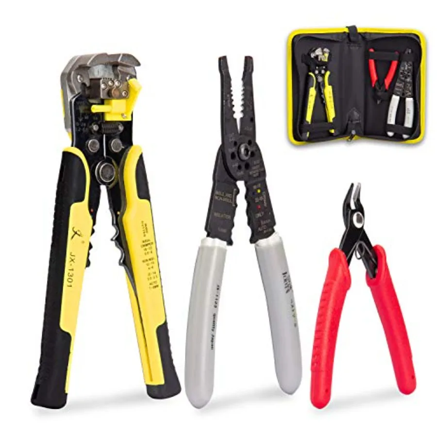 8 Inch Self-Adjusting Wire Stripper and Cutting Pliers Tool Kit with Storage Bag
8 Inch Self-Adjusting Wire Stripper and Cutting Pliers Tool Kit with Storage Bag