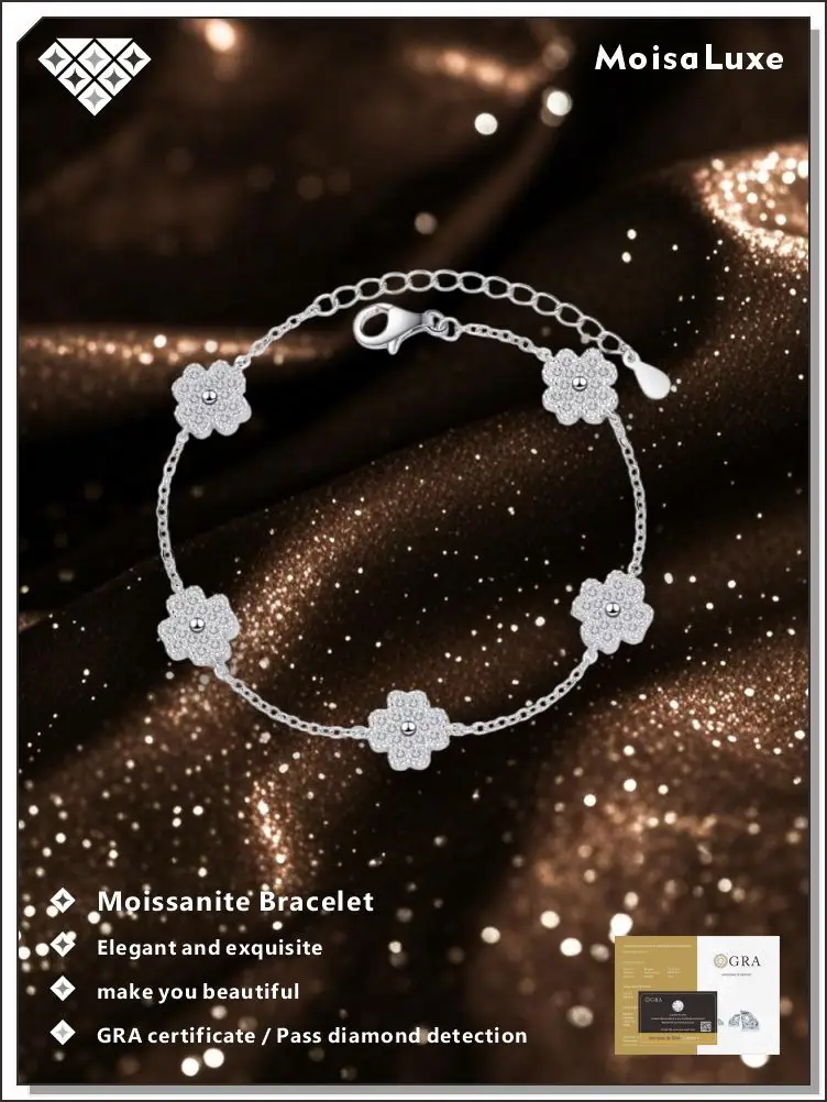 MoisaLuxe Moissanite Bracelet 925 Sterling Silver Moissanite Diamond Bracelets Sparkling Five Flowers Girl Birthday Gift GRA
MoisaLuxe Moissanite Bracelet 925 Sterling Silver Moissanite Diamond Bracelets Sparkling Five Flowers Girl Birthday Gift GRA