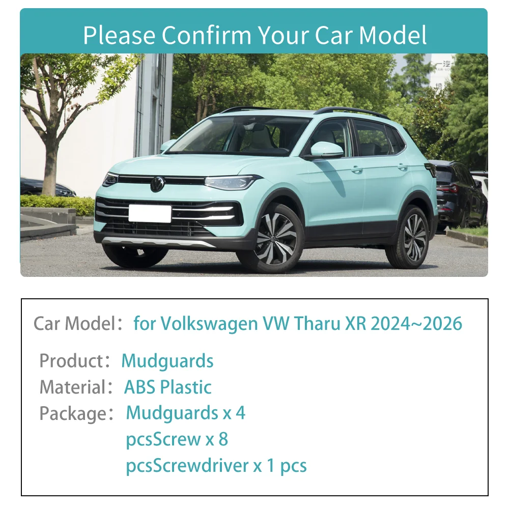 Автомобильные брызговики для Volkswagen VW Tharu XR 2024 ~ 2026, брызговики, переднее и заднее колесо, часть крыла, аксессуары
Автомобильные брызговики для Volkswagen VW Tharu XR 2024 ~ 2026, брызговики, переднее и заднее колесо, часть крыла, аксессуары