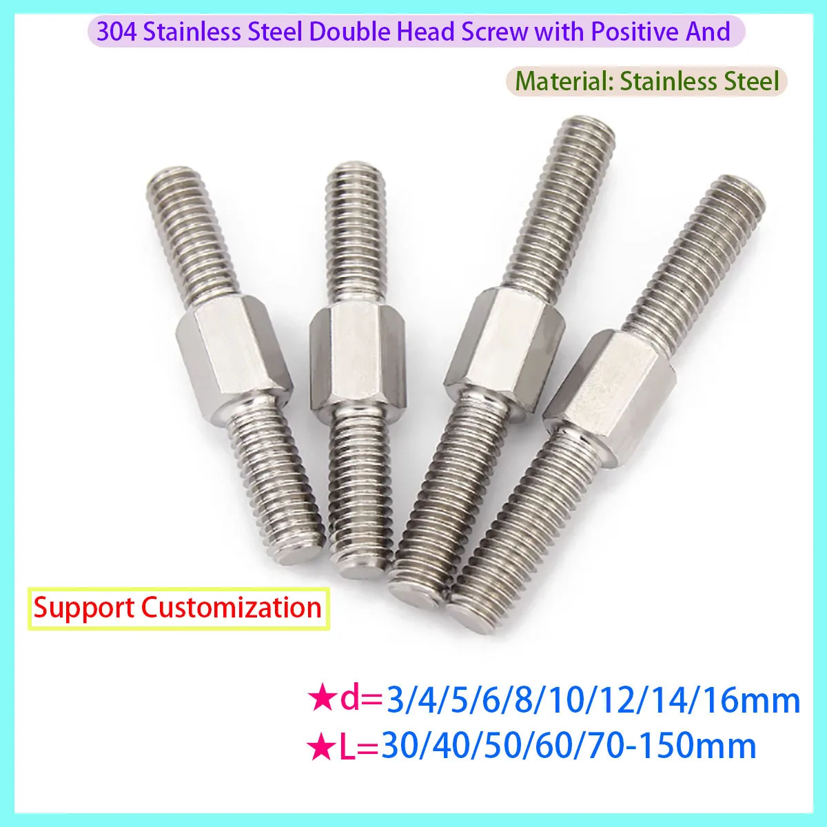 304 Stainless Steel Left and Right Threaded Double Head Screw Positive and Negative Threaded Rod M3-M16
304 Stainless Steel Left and Right Threaded Double Head Screw Positive and Negative Threaded Rod M3-M16