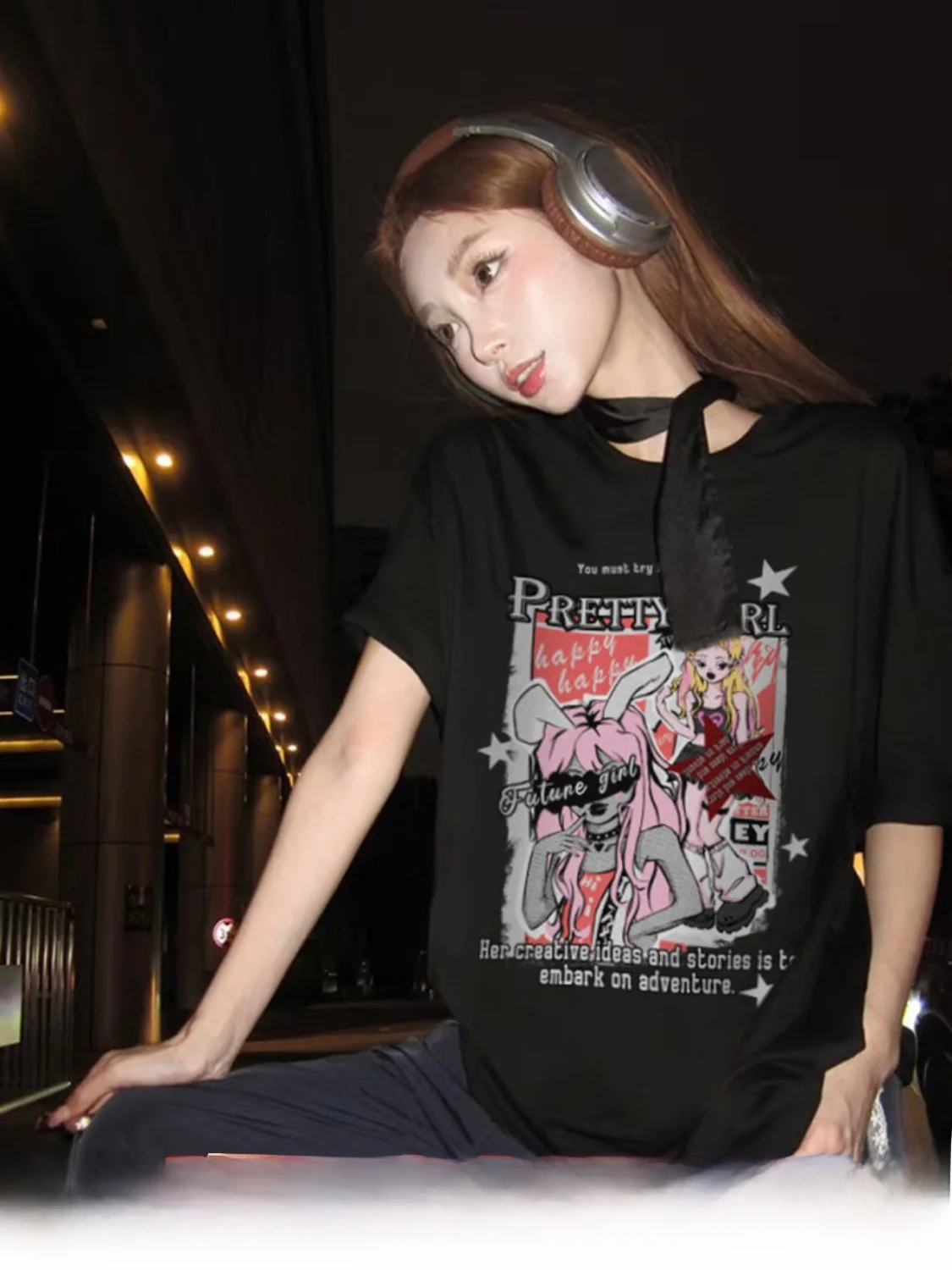 American High Street Style Loose Fit Short Sleeve Black T-Shirt Women's Summer Trendy Design Dark Series Streetwear Top
American High Street Style Loose Fit Short Sleeve Black T-Shirt Women's Summer Trendy Design Dark Series Streetwear Top