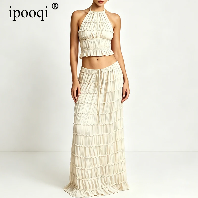 ipooqi Boho Ruffle Two Piece Women Sexy Halter Crop Top and High Waist Maxi Skirt Set Summer Beach Holiday Matching Outfits
ipooqi Boho Ruffle Two Piece Women Sexy Halter Crop Top and High Waist Maxi Skirt Set Summer Beach Holiday Matching Outfits