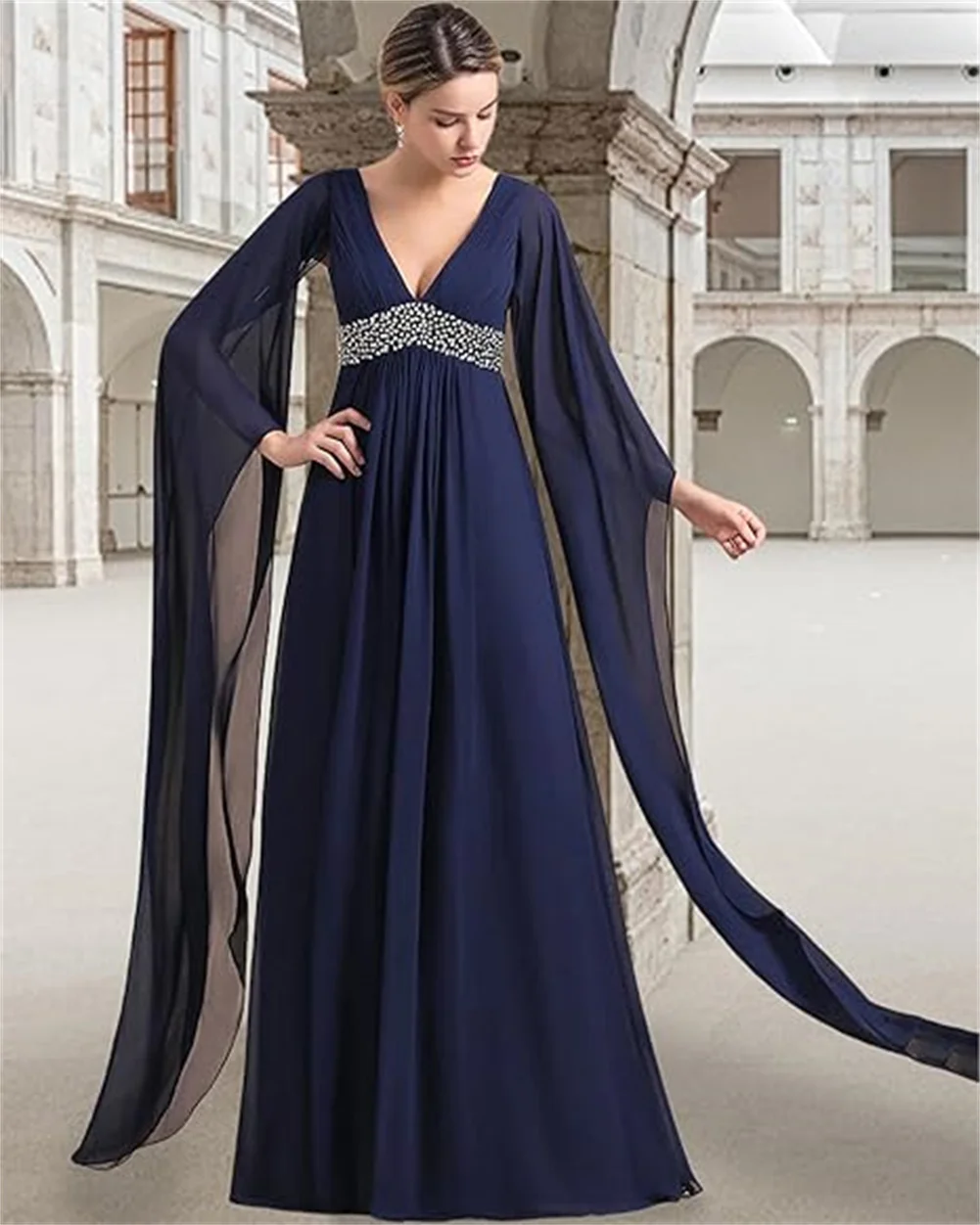 Customized Long Sleeves Bridesmaid Dress For Wedding Deep V Neck Chiffon Prom Dress A Line Mother Of Bride Dress With Rhinestone
Customized Long Sleeves Bridesmaid Dress For Wedding Deep V Neck Chiffon Prom Dress A Line Mother Of Bride Dress With Rhinestone