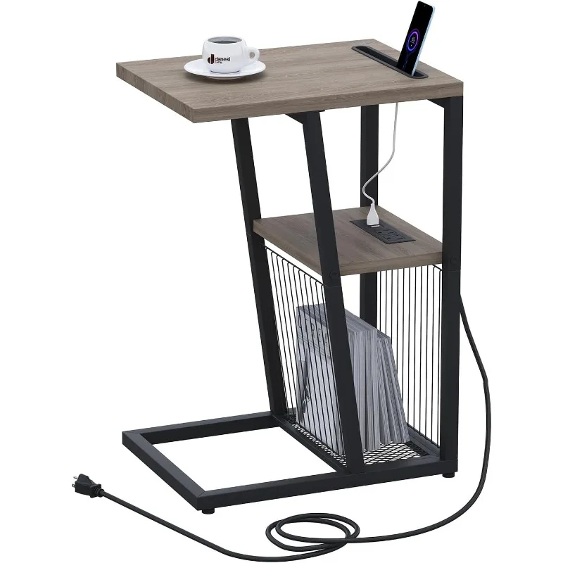 Side Table C Shaped Nightstand End Sofa Table with Charging Station, Phone Holder, 2 USB Ports and Power Outlets
Side Table C Shaped Nightstand End Sofa Table with Charging Station, Phone Holder, 2 USB Ports and Power Outlets