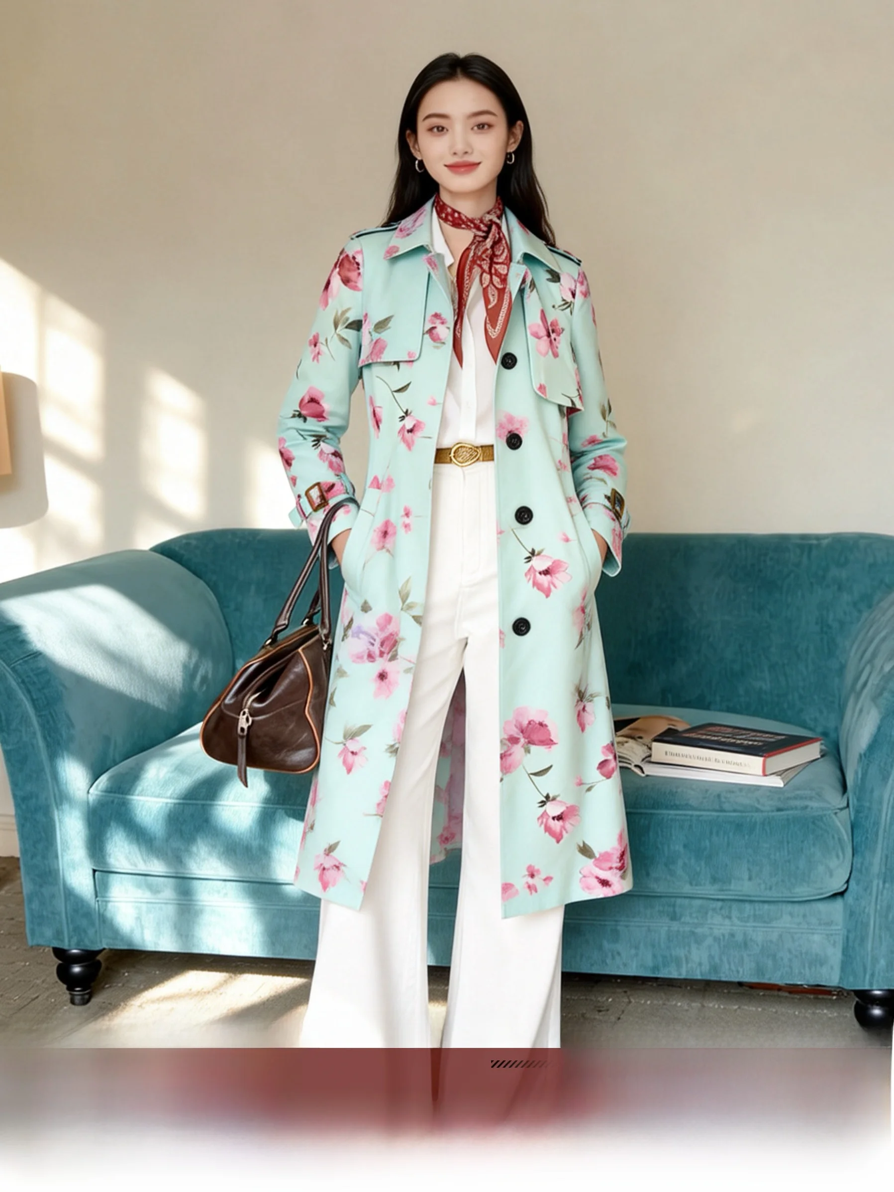 Elegant Green Long Coat with Turn-down Collar And Double-breasted Design Fashionable Women's Windbreaker Spring New Style
Elegant Green Long Coat with Turn-down Collar And Double-breasted Design Fashionable Women's Windbreaker Spring New Style