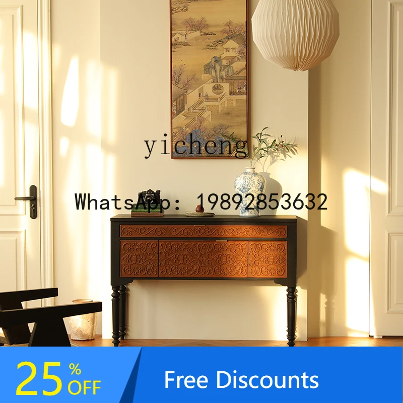 living room porch cabinet entrance door solid wood display cabinet contrasting color desk table retro style
living room porch cabinet entrance door solid wood display cabinet contrasting color desk table retro style