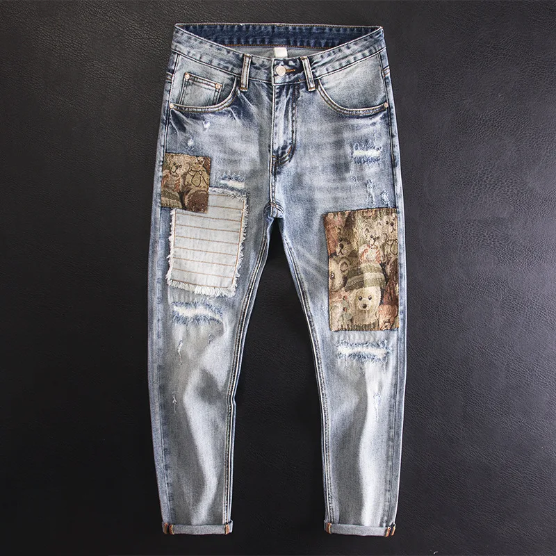 Ripped patch patch patch denim jeans for men, slim fit, elastic, fashionable, personalized, trendy, versatile high street pants
Ripped patch patch patch denim jeans for men, slim fit, elastic, fashionable, personalized, trendy, versatile high street pants