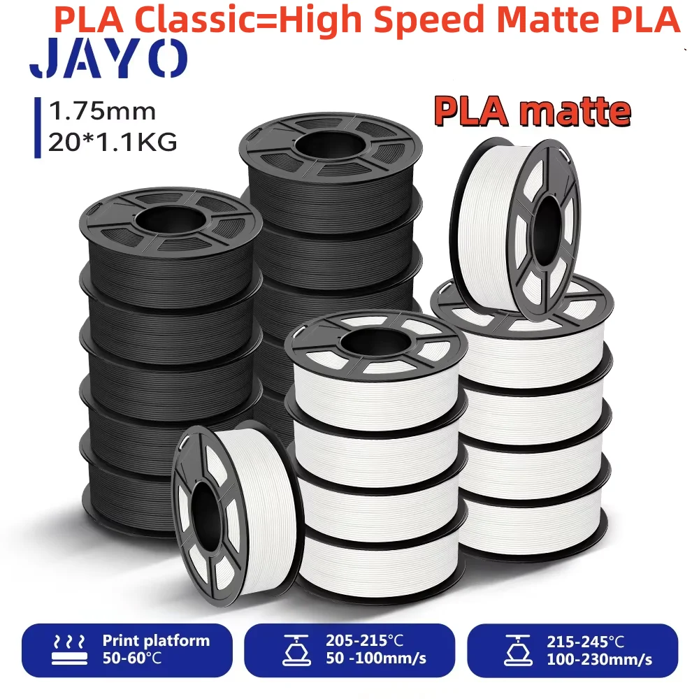 JAYO 20 Rolls 3D PLA Matte/High Speed PLA matte Printer Filament 1.75mm Neatly Wound PLA with Matte Finish Print for 3D Printer
JAYO 20 Rolls 3D PLA Matte/High Speed PLA matte Printer Filament 1.75mm Neatly Wound PLA with Matte Finish Print for 3D Printer