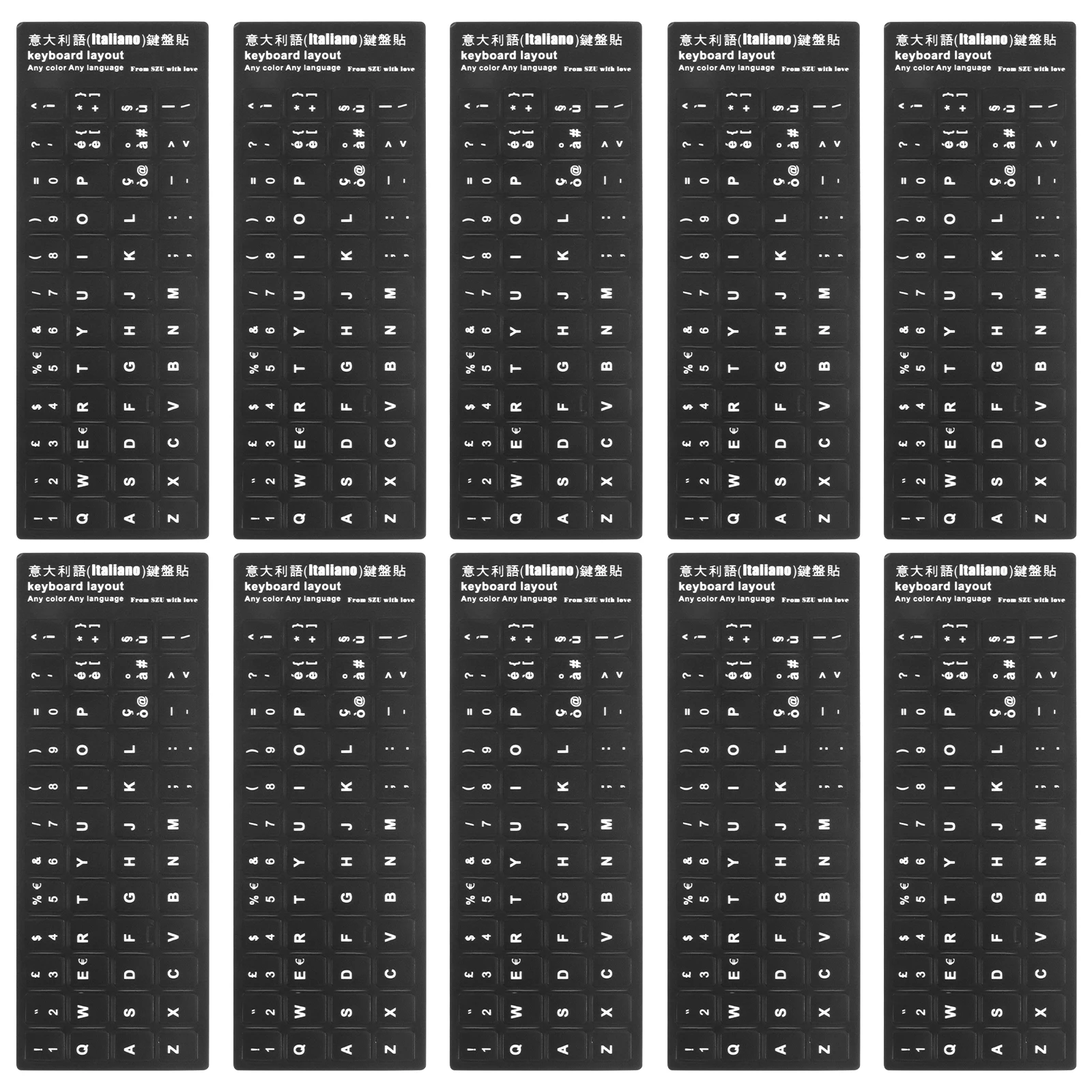 10Pcs Keyboard Stickers Black Background White Lettering Universal Multi-Language Keyboard Skin Replacement Laptop Computer