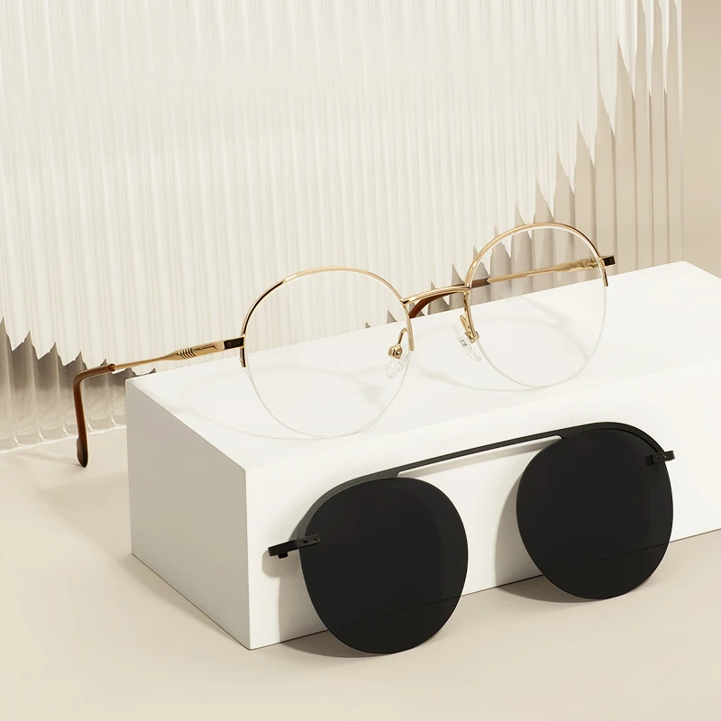 Fashion Men And Women Metal Half Rim Glasses Frame With Clip On Sunglasses Retro Round Small Spectacle For Prescription Lenses
Fashion Men And Women Metal Half Rim Glasses Frame With Clip On Sunglasses Retro Round Small Spectacle For Prescription Lenses