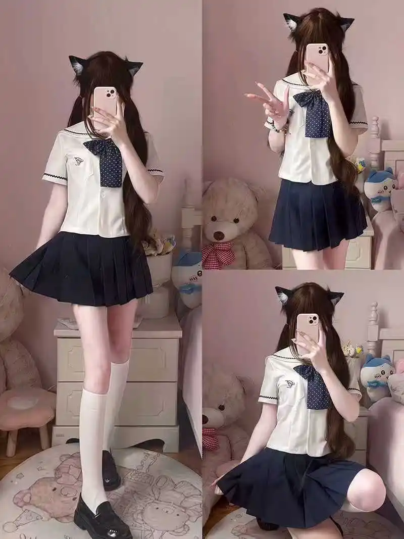 Jirai kei Japanese Style Short Sailor Uniform Cosplay Costume, Embroidered Top & Skirt Set, Short Sleeve Summer Outfit
Jirai kei Japanese Style Short Sailor Uniform Cosplay Costume, Embroidered Top & Skirt Set, Short Sleeve Summer Outfit