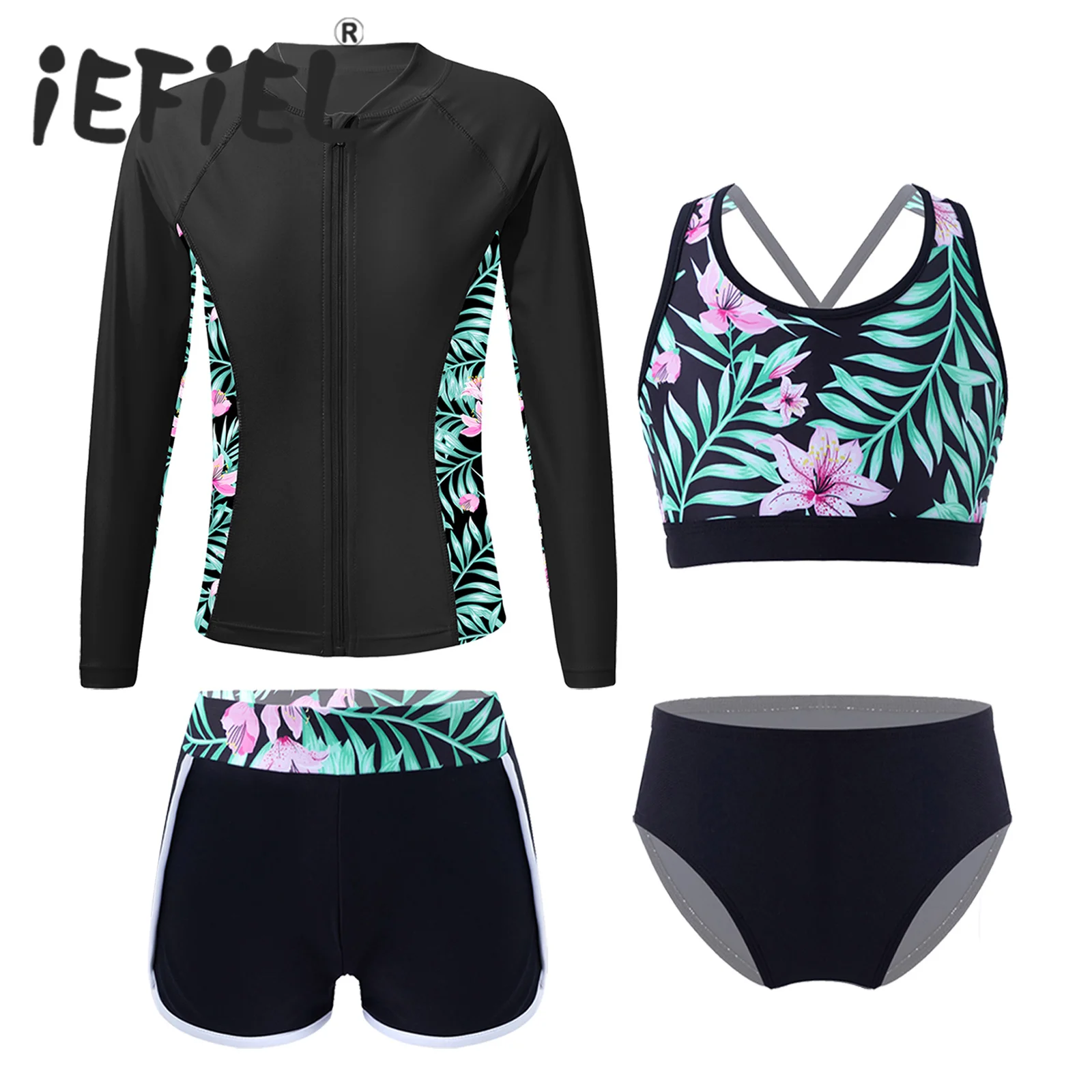 Kids Girls Swimwear Swimsuit Set Long Sleeve Outerwear with Crop Top and Briefs Shorts Outfit for Swimming Beach Pool Bathing
Kids Girls Swimwear Swimsuit Set Long Sleeve Outerwear with Crop Top and Briefs Shorts Outfit for Swimming Beach Pool Bathing
