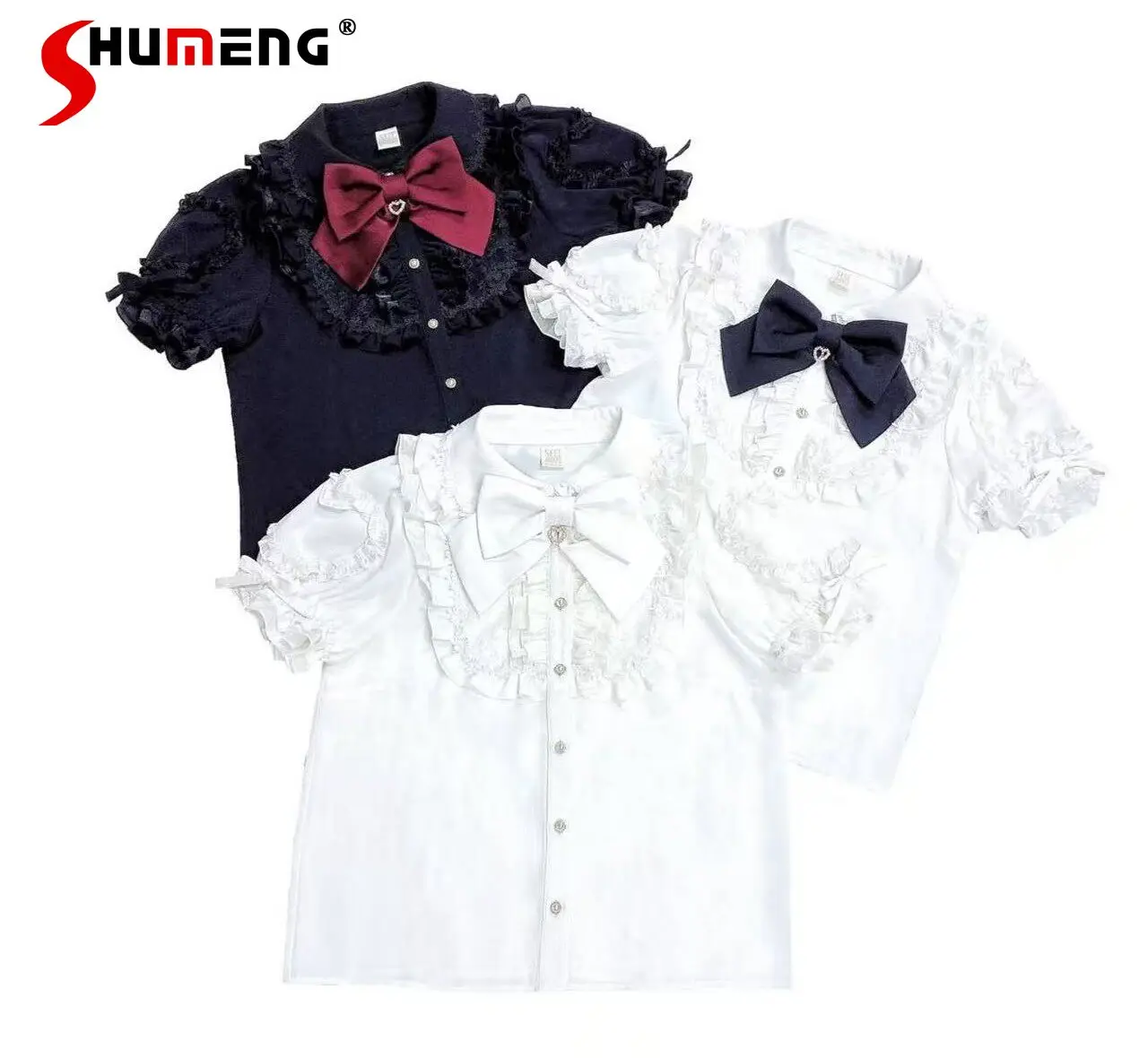 Japanese Style Mass-produced Lace Ruffled Bow Bubble Sleeve Single-breasted Sweet Versatile Lolita Shirt Top Women Summer 2026
Japanese Style Mass-produced Lace Ruffled Bow Bubble Sleeve Single-breasted Sweet Versatile Lolita Shirt Top Women Summer 2026