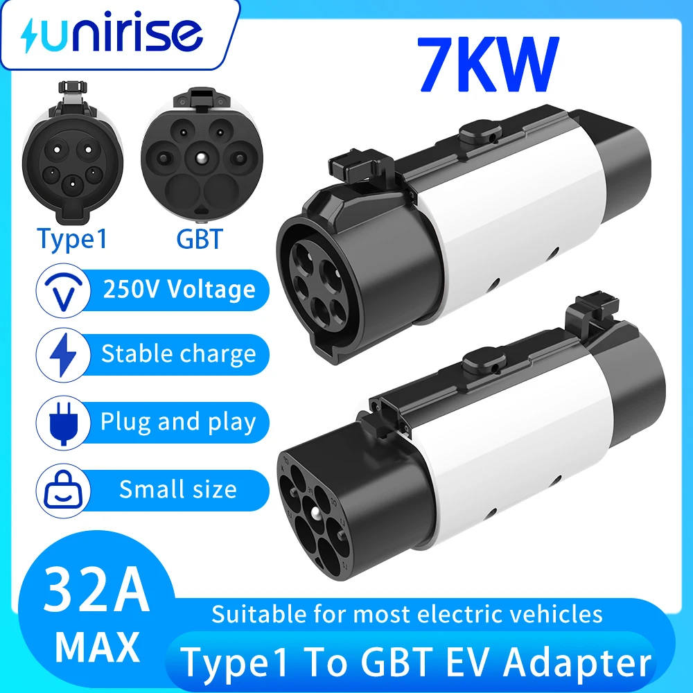 Unirise Type1 To GBT EV Adapter Charger Connectors 250V 32A 7KW J1772 to GB/T 20234 For Electric vehicles BYD Charging Adaptor
Unirise Type1 To GBT EV Adapter Charger Connectors 250V 32A 7KW J1772 to GB/T 20234 For Electric vehicles BYD Charging Adaptor
