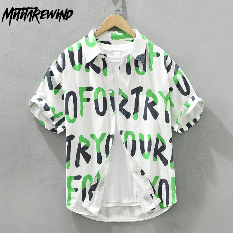 Fashion Letter Printed Shirt Male Summer Streetwear Boys Loose Tops Lapel Pure Cotton Short Sleeve Shirt Causal Men's Clothing
Fashion Letter Printed Shirt Male Summer Streetwear Boys Loose Tops Lapel Pure Cotton Short Sleeve Shirt Causal Men's Clothing