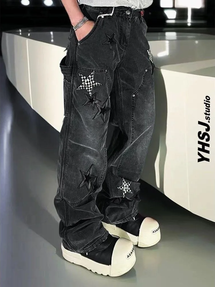 Retro High Street Men's Wide Leg Jeans Straight Tube Patchwork Star Embroidery Casual Long Trousers Autumn New Style
Retro High Street Men's Wide Leg Jeans Straight Tube Patchwork Star Embroidery Casual Long Trousers Autumn New Style