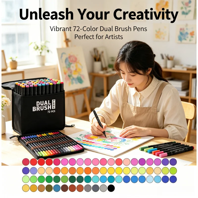 72 Colors Brush Tip Markers Art markers, Dual Tip Brush Pens Coloring Markers for Coloring Book, Brush Pens for letterin
72 Colors Brush Tip Markers Art markers, Dual Tip Brush Pens Coloring Markers for Coloring Book, Brush Pens for letterin
