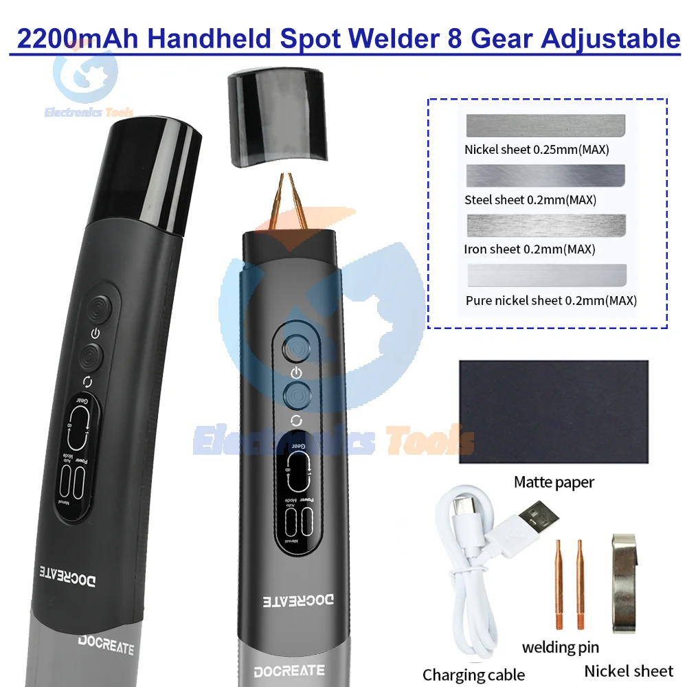 Handheld Spot Welder 8 Gear Adjustable 2200mAh Spot Welding Machine for 18650 Lithium Battery Nickel Sheet DIY Welders Tool
Handheld Spot Welder 8 Gear Adjustable 2200mAh Spot Welding Machine for 18650 Lithium Battery Nickel Sheet DIY Welders Tool