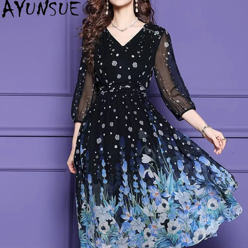 AYUNSUE 100% Natural Mulberry Silk Elegant Dresses for Women Clothes 2026 Fashion Summer Dress Long Dress Print Платье Женское
AYUNSUE 100% Natural Mulberry Silk Elegant Dresses for Women Clothes 2026 Fashion Summer Dress Long Dress Print Платье Женское