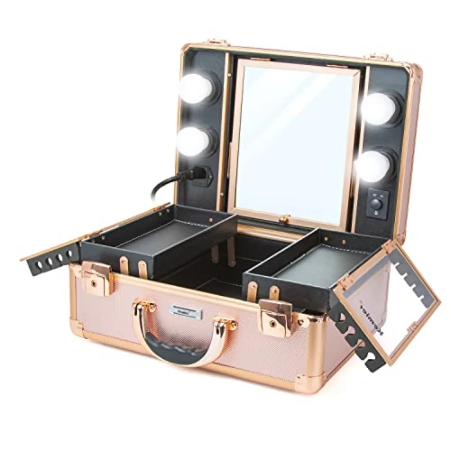 Makeup Train Case for Professional Use Rose Gold Cosmetic Organizer Box with LED Lights, Mirror Customizable Dividers, Large Ar
Makeup Train Case for Professional Use Rose Gold Cosmetic Organizer Box with LED Lights, Mirror Customizable Dividers, Large Ar