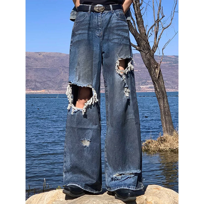 American High Street Sle Men's Loose Straight Leg Jeans Deep Blue Denim Wide Leg Floor-Length Trousers Vintage Ripped
American High Street Sle Men's Loose Straight Leg Jeans Deep Blue Denim Wide Leg Floor-Length Trousers Vintage Ripped