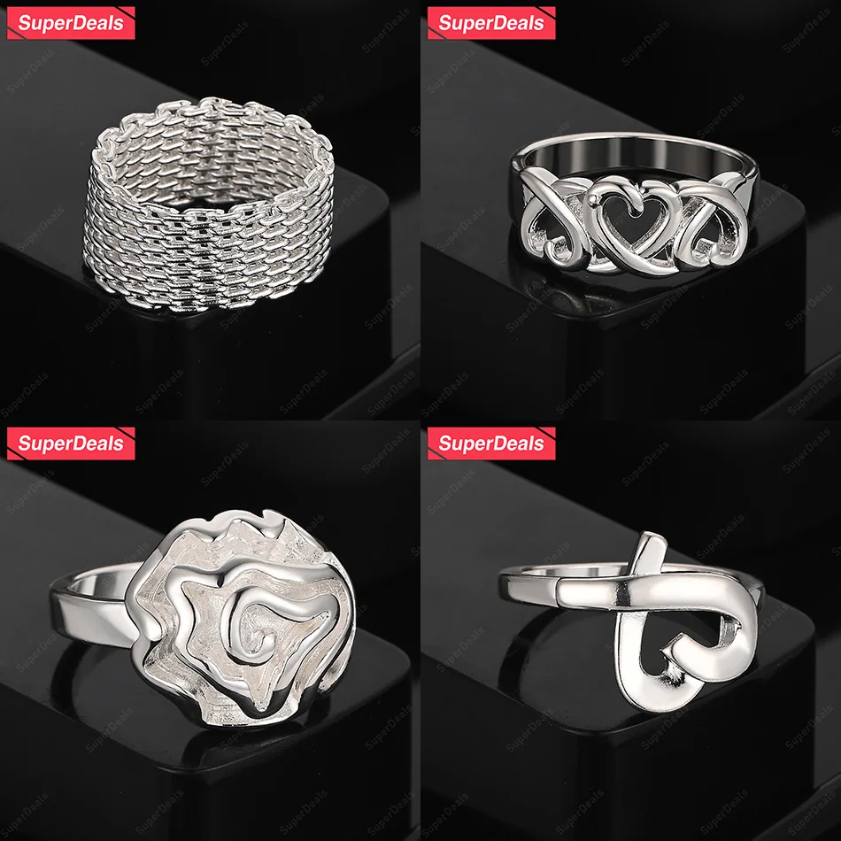 SuperDeals 925 Sterling Silver Flower Love Heart Interwoven Grid Ring Women Wedding Party Fashion Jewelry High Quality Gift
SuperDeals 925 Sterling Silver Flower Love Heart Interwoven Grid Ring Women Wedding Party Fashion Jewelry High Quality Gift