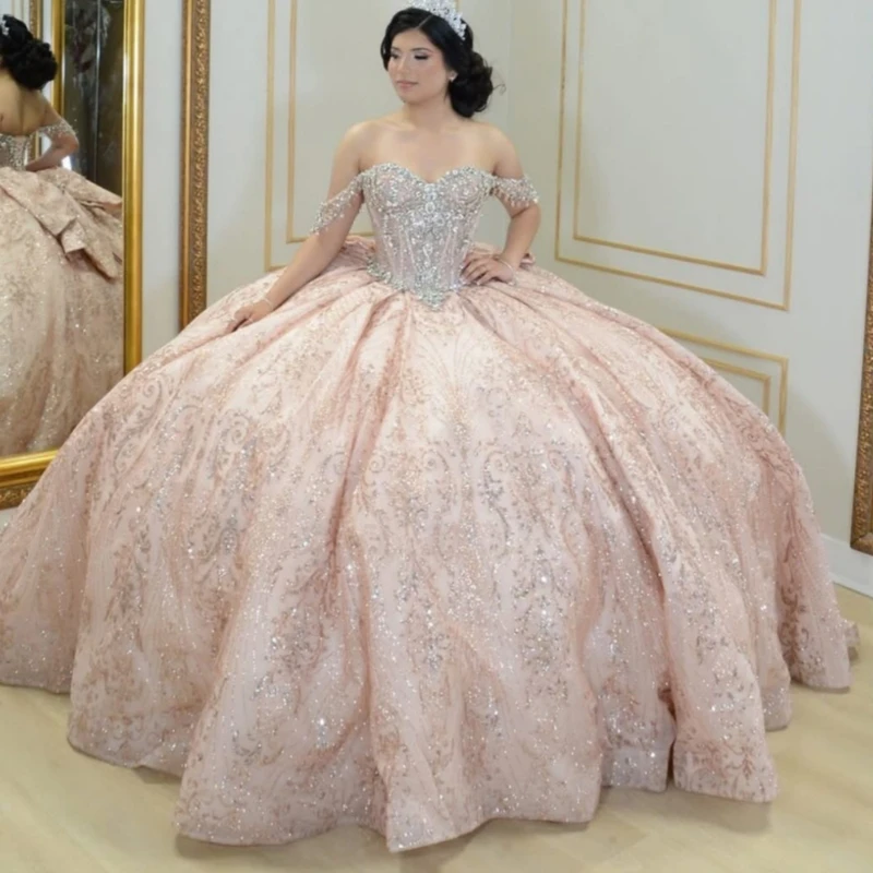 Pink Quinceanera Dresses Off Shoulder Ball Gown Sweet 16 Dress Sequin Applique Lace Beading Tull Birthday Party Vestidos 15 Anos
Pink Quinceanera Dresses Off Shoulder Ball Gown Sweet 16 Dress Sequin Applique Lace Beading Tull Birthday Party Vestidos 15 Anos