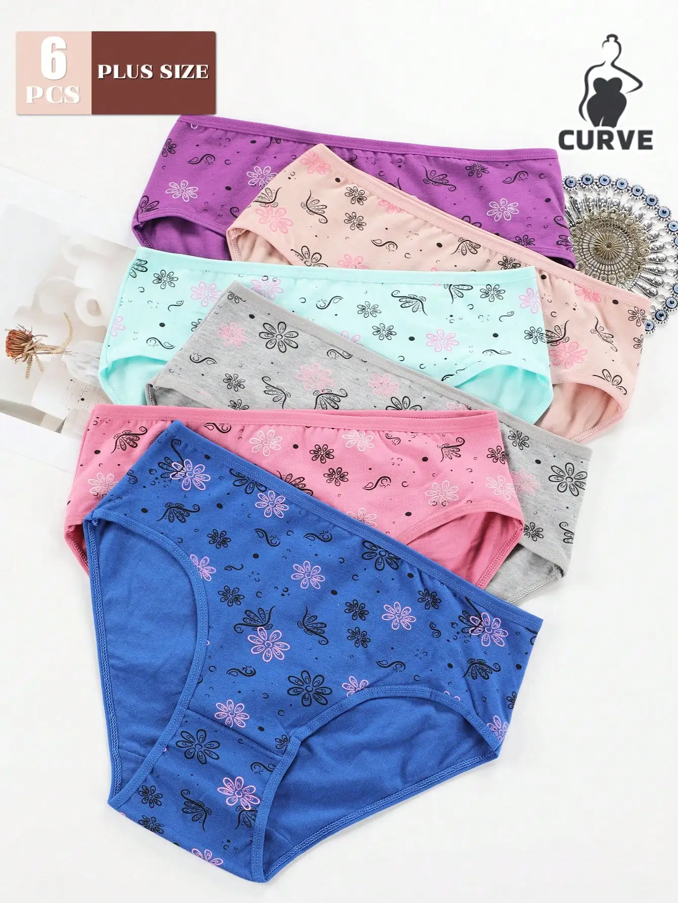 6-Pack Plus Size Floral Print Cotton Briefs for Women - Comfortable, Breathable & Stretchy Underwear
6-Pack Plus Size Floral Print Cotton Briefs for Women - Comfortable, Breathable & Stretchy Underwear