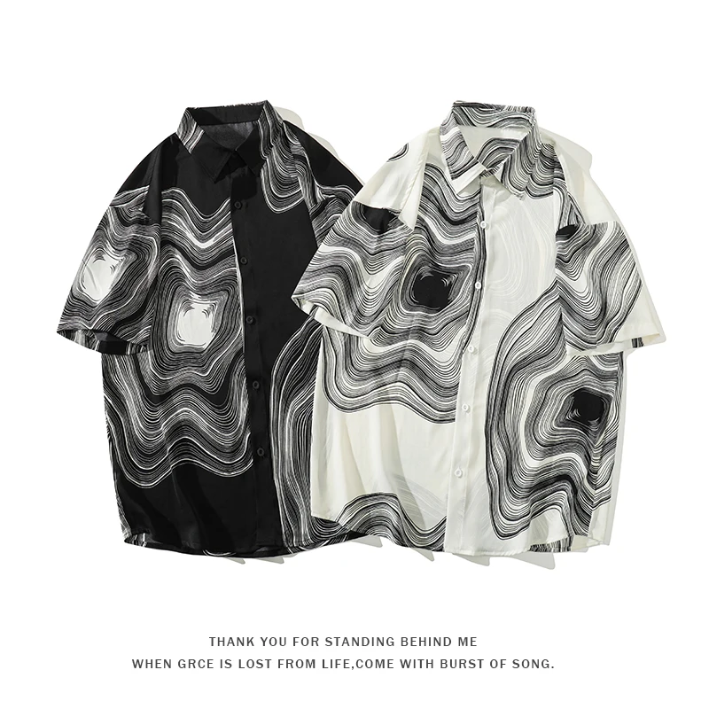 Summer Short Sleeve Shirt Men Fashion Retro Print Shirt Men Streetwear Loose Black White Ice Silk Shirt Mens Large Sizes M-5XL
Summer Short Sleeve Shirt Men Fashion Retro Print Shirt Men Streetwear Loose Black White Ice Silk Shirt Mens Large Sizes M-5XL
