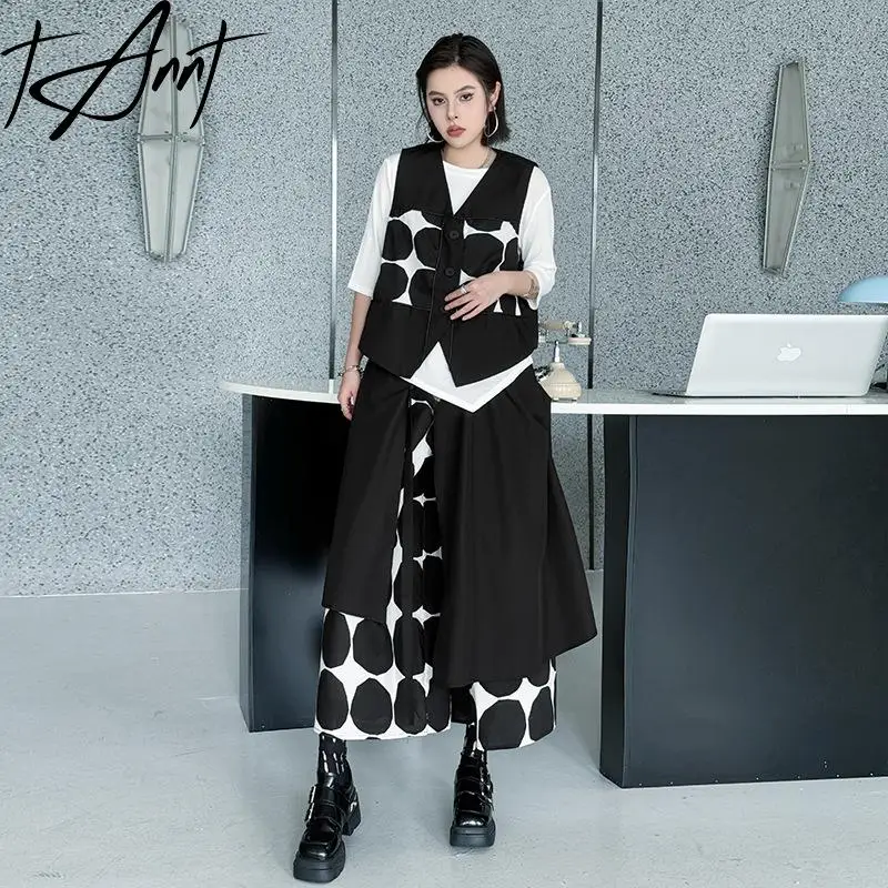 Tannt Women Pant Set Fashion Sleeveless Dot Short Women Overcoat Asymmetry Color Matching High-waisted Long Pants Two-piece Suit
Tannt Women Pant Set Fashion Sleeveless Dot Short Women Overcoat Asymmetry Color Matching High-waisted Long Pants Two-piece Suit