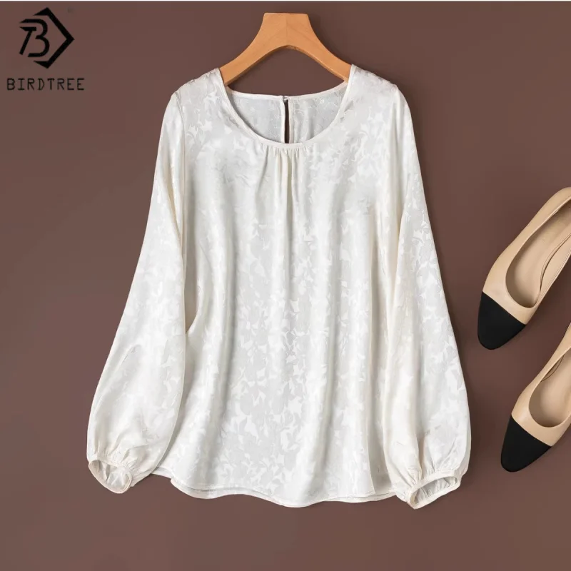 Birdtree, 20MM 100% Real Silk Blouse, Jacquard Satin Tops, Women's Lantern Sleeve Loose Shirt, O-neck, 2026 Spring New T63235JF
Birdtree, 20MM 100% Real Silk Blouse, Jacquard Satin Tops, Women's Lantern Sleeve Loose Shirt, O-neck, 2026 Spring New T63235JF