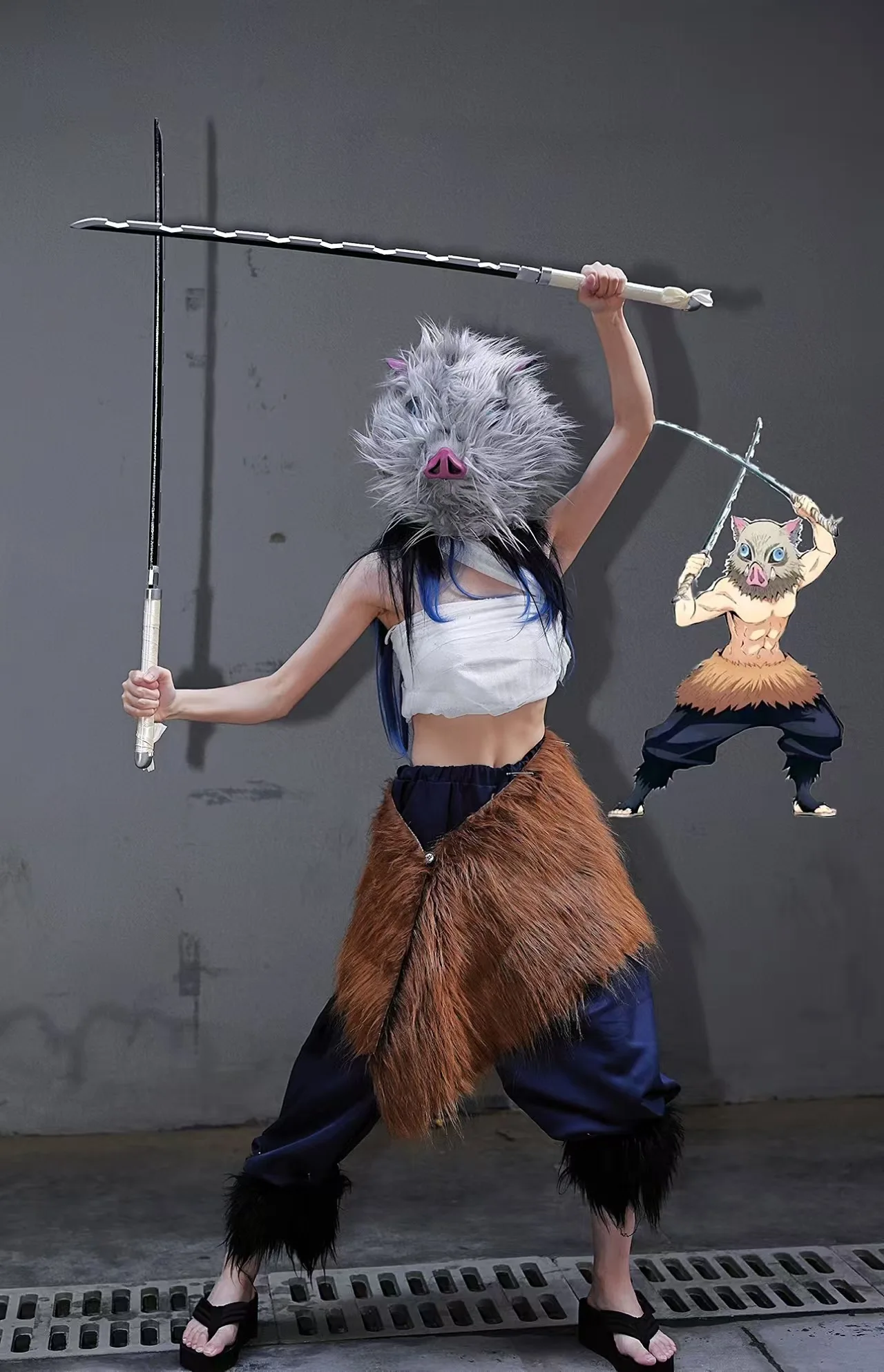 Anime Character Cosplay Outfit with Boar Headgear for Comic Con
Anime Character Cosplay Outfit with Boar Headgear for Comic Con