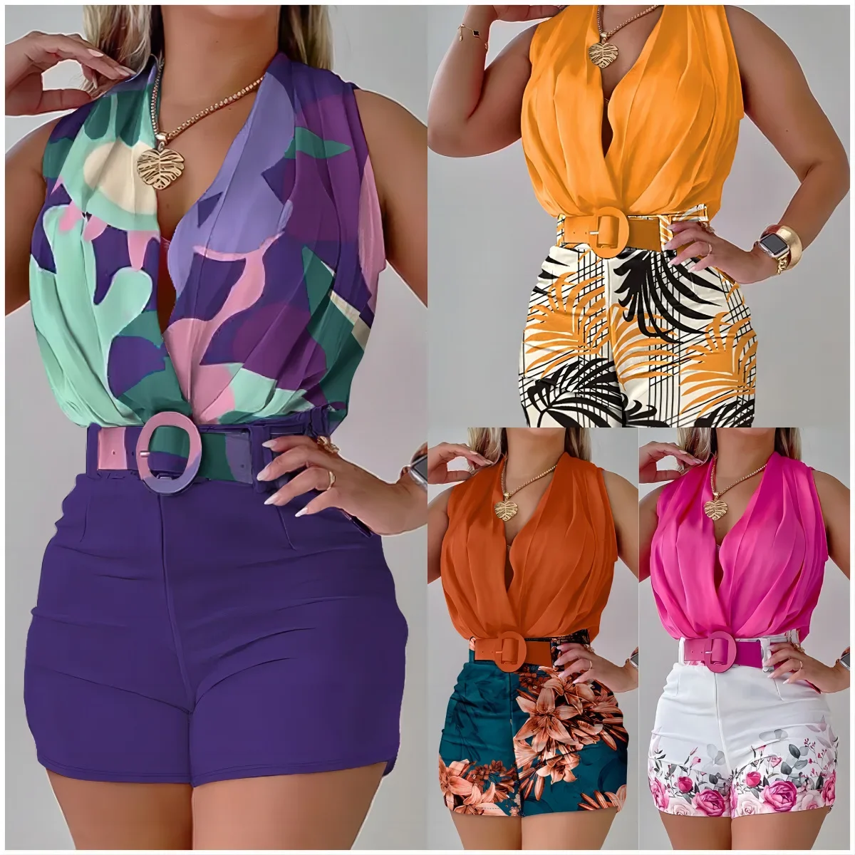Summer Sexy 2 Piece Set for Women Fashion Sleeveless Halter Top Printed Shorts Two Piece Set Elegant Office Lady Commuting Suit
Summer Sexy 2 Piece Set for Women Fashion Sleeveless Halter Top Printed Shorts Two Piece Set Elegant Office Lady Commuting Suit