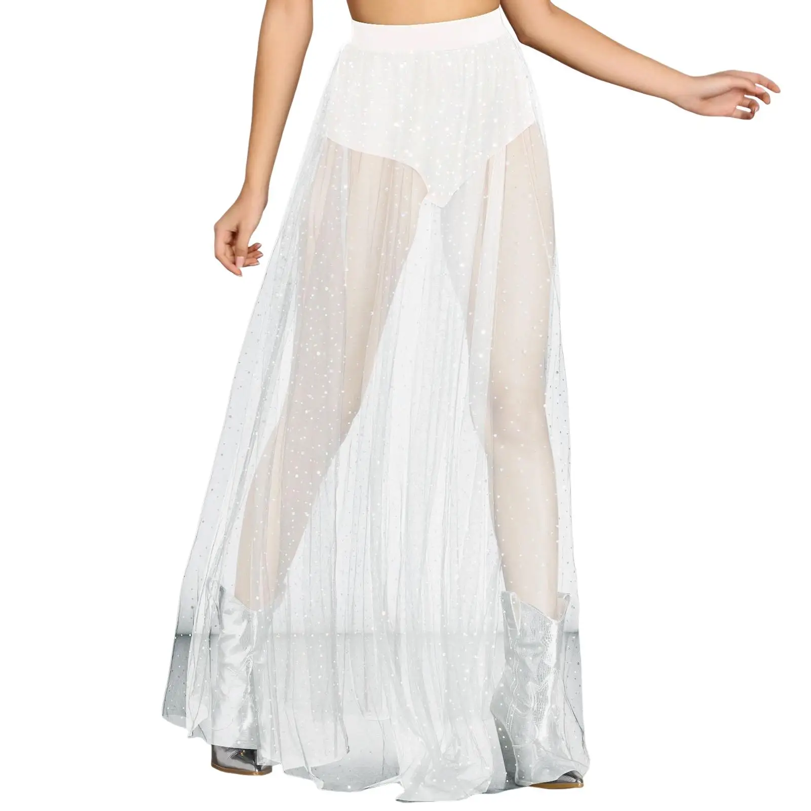 Pleated Lace Mesh Yarn Skirt Sexy Perspective Skirt Elastic High Waist Shiny Rhinestones Decor Maxi Skirt Nightclub
Pleated Lace Mesh Yarn Skirt Sexy Perspective Skirt Elastic High Waist Shiny Rhinestones Decor Maxi Skirt Nightclub