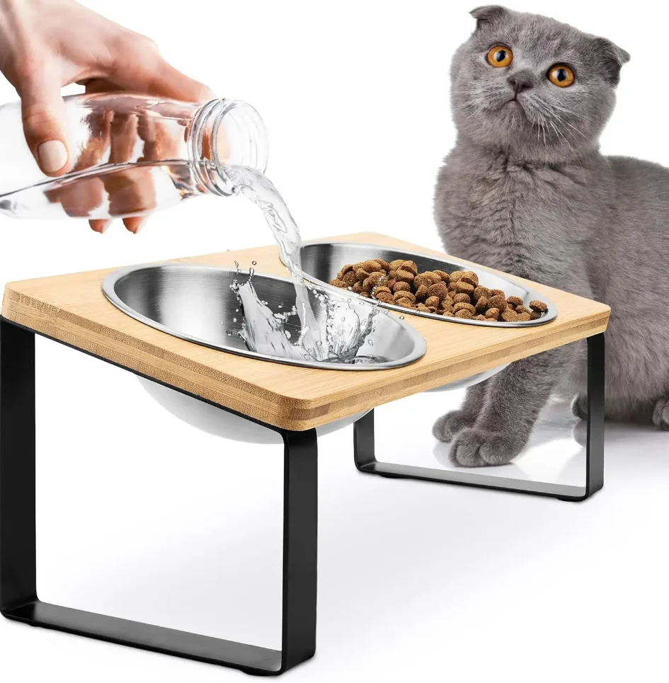 Elevated Cat Bowls Pet Feeder 15° Tilted Raised Cat Food Bowls with Wooden Stand Set of 2 Stainless Steel Bowl
Elevated Cat Bowls Pet Feeder 15° Tilted Raised Cat Food Bowls with Wooden Stand Set of 2 Stainless Steel Bowl