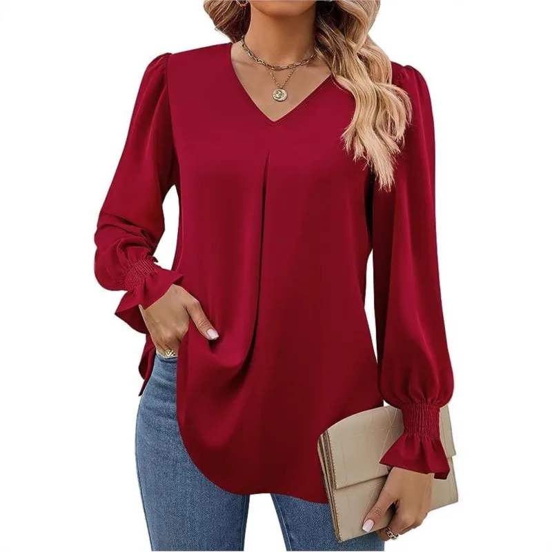 Women's New Solid Chiffon Shirt V-neck Pullover Flared Long Sleeved Blusas Pleated Orange Comfortable Casual Versatile Blouses
Women's New Solid Chiffon Shirt V-neck Pullover Flared Long Sleeved Blusas Pleated Orange Comfortable Casual Versatile Blouses